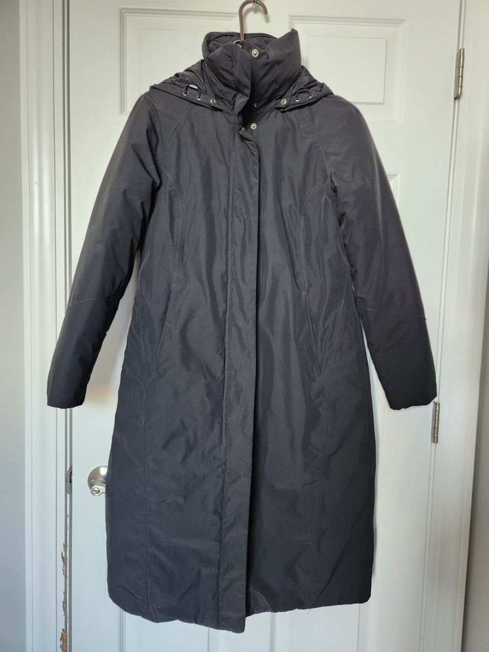 Lands' End Black Long Puffer Coat with Hood